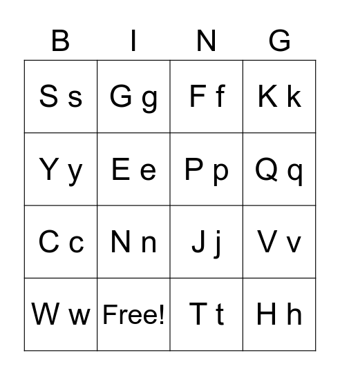The Alphabet Bingo Card