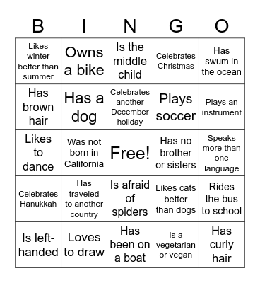 Chadwick 5th Grade Community Bingo Card