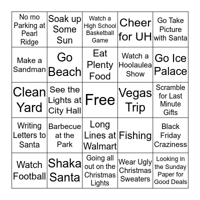 Winter in Hawaii Bingo Card