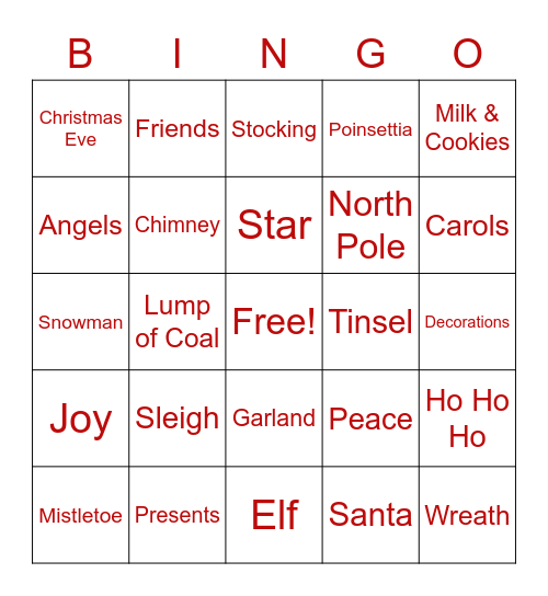 Holiday Bingo Card