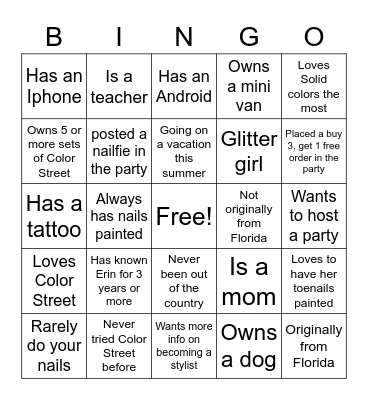 Color Street BINGO Card