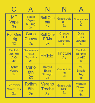 Harvest Canna-Bingo! Bingo Card