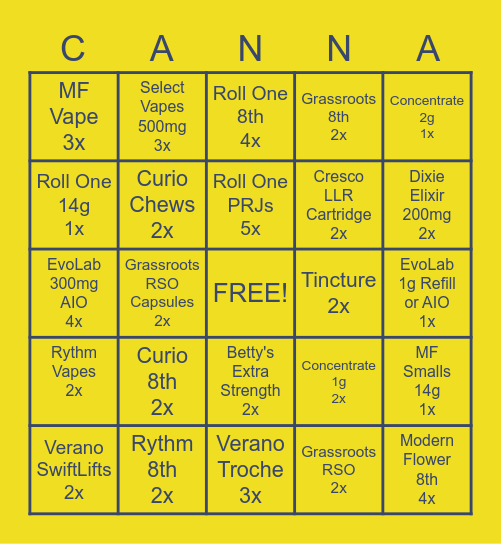 Harvest Canna-Bingo! Bingo Card