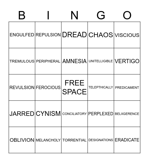 SCORCH TRIAL VOC. 1-6 Bingo Card