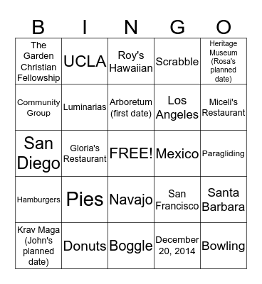 Rosa and John's Wedding Bingo Card