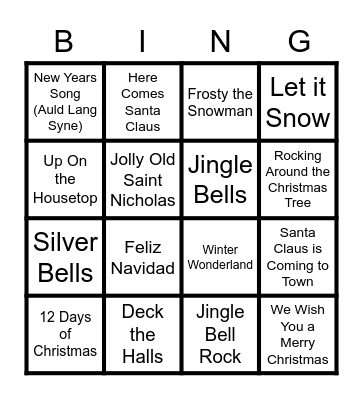 Holiday Song Bingo Card