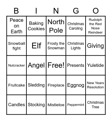 Holiday Season Bingo Card