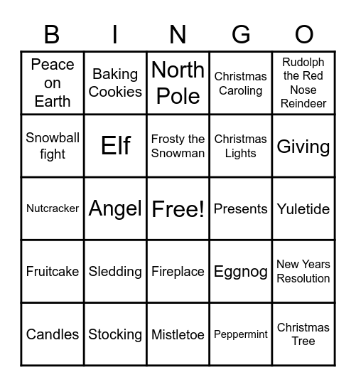 Holiday Season Bingo Card