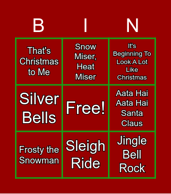 Holiday Song Bingo Card