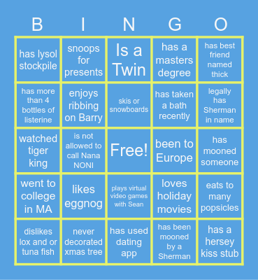 Sherman Hannukah Bingo Card