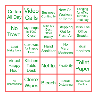 Work From Home Bingo! Bingo Card