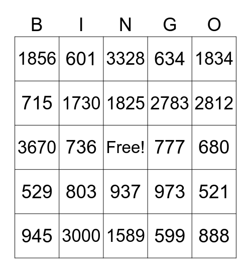Bingo (500 à 3 000) Bingo Card