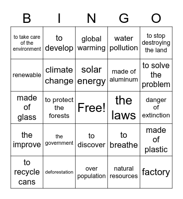EL MEDIO AMBIENTE (2) Bingo Card