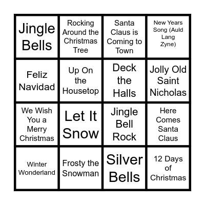 Holiday Song Bingo Card
