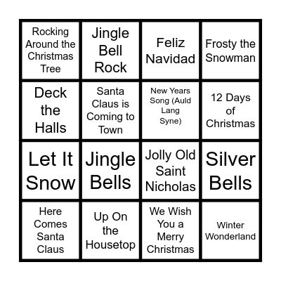 Holiday Song Bingo Card