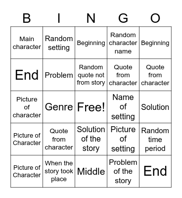 Story Retell Bingo Card