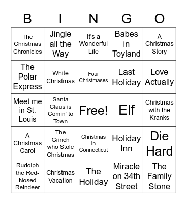 Christmas Movie Bingo Card