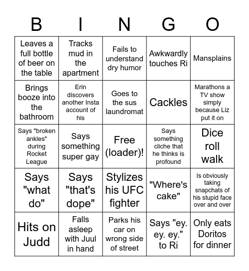 The Queerest Guy Ever Bingo Card