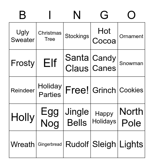 BCA Holiday Bingo Card