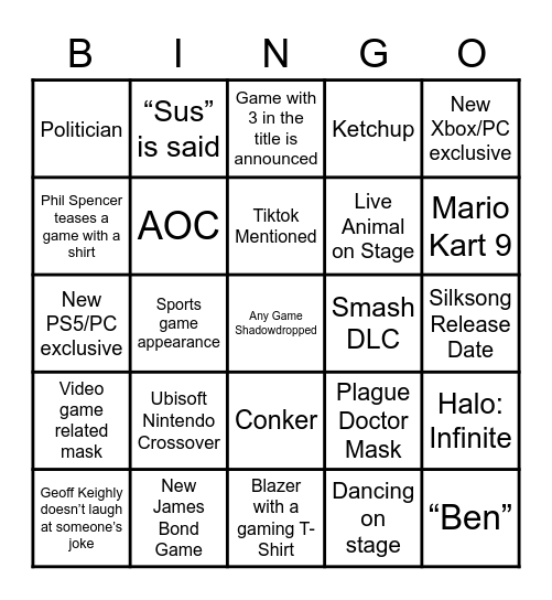 mia's eg tga bingo Card