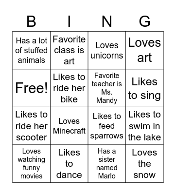 PS 125 K-2 Bingo Card