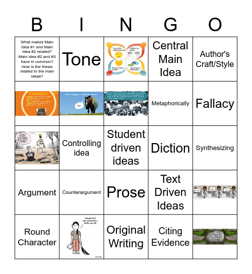 Reviewing Literary/Argumentative Terms Bingo Card