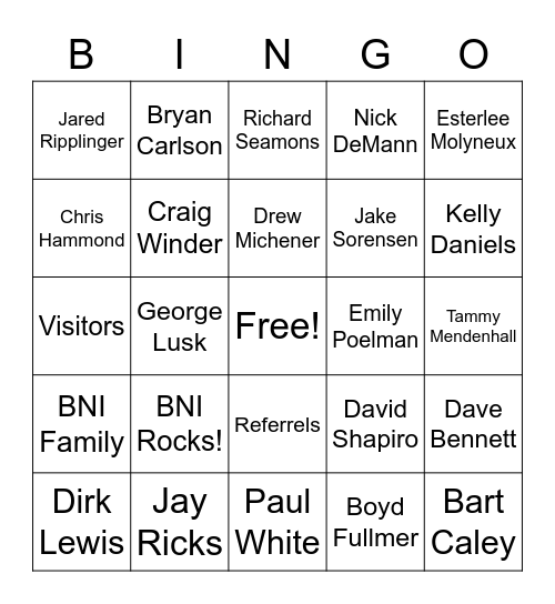 BNI-GO Bingo Card