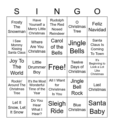 Holiday SINGO Bingo Card