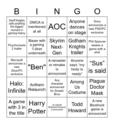 EG TGA BINGOOOO - ArmedPsyco Bingo Card