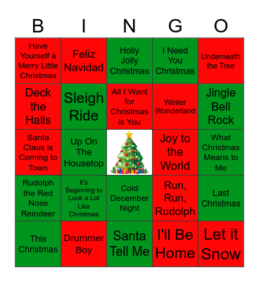 Holiday Song Bingo Card