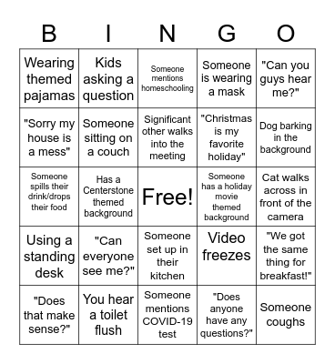 Virtual Winter Celebration Bingo Card