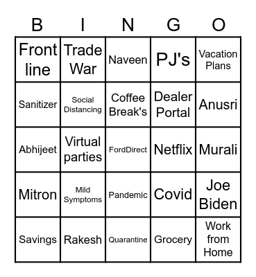 2020 Year End Event - Bingo Card