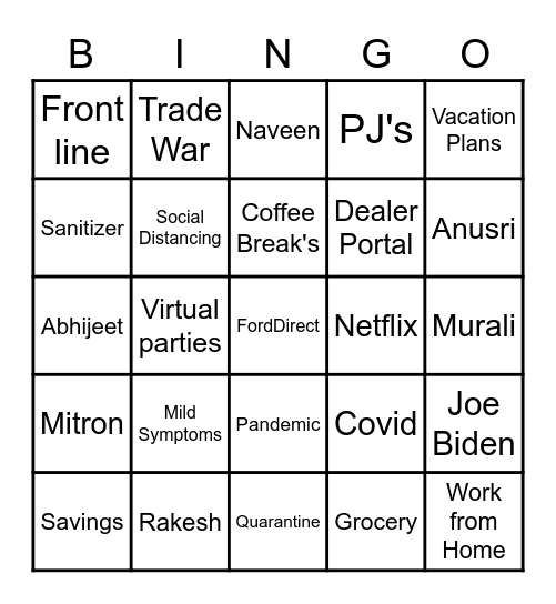 2020 Year End Event - Bingo Card
