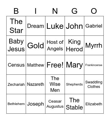 Christmas Nativity Story Bingo Card