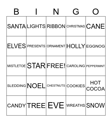 CHRISTMAS Bingo Card