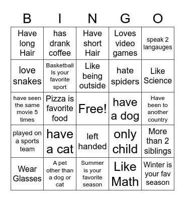 Get to Know you Bingo Card