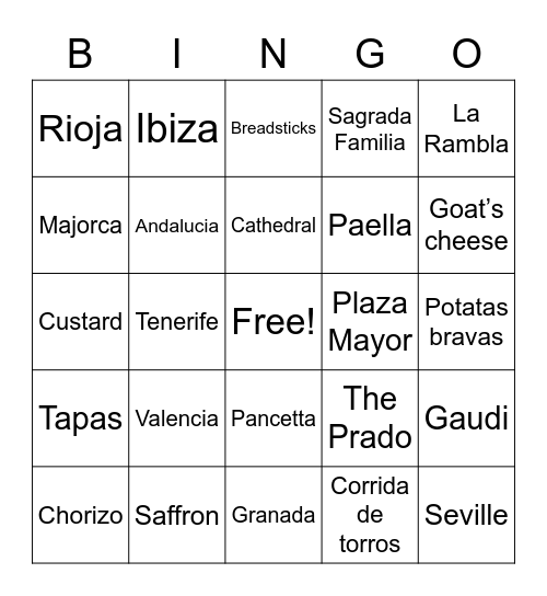 Spain Bingo Card