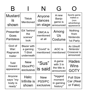 Mushie's EG  BINGO CARD Bingo Card