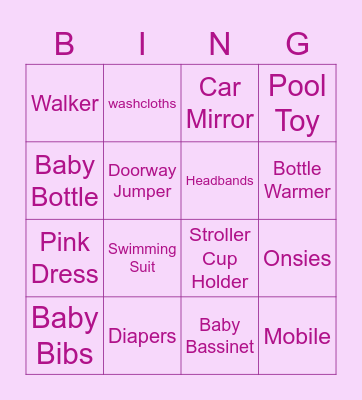 Janette's Baby Shower Bingo Card