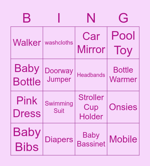 Janette's Baby Shower Bingo Card