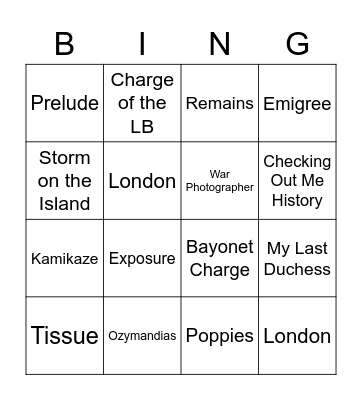 Power and Conflict Bingo Card