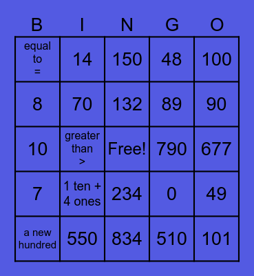 Place Value Bingo Card