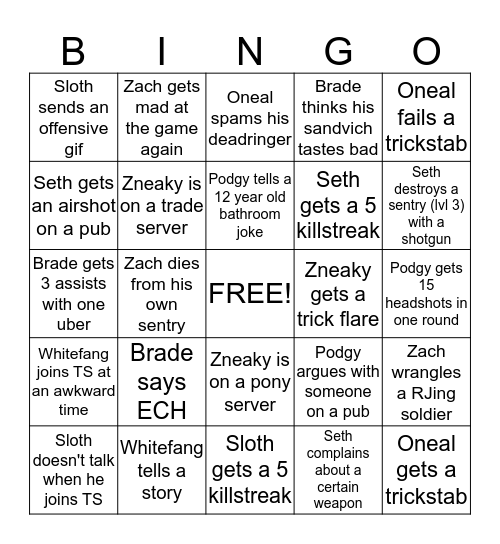 DAT Bingo Card