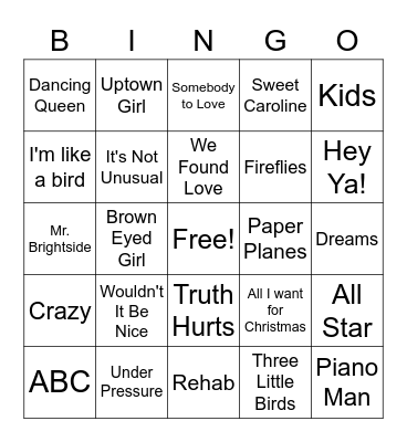 Musical Bingo Card