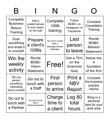 January 18 - January 29 Bingo Card