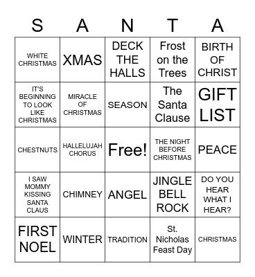 MERRY CHRISTMAS Bingo Card