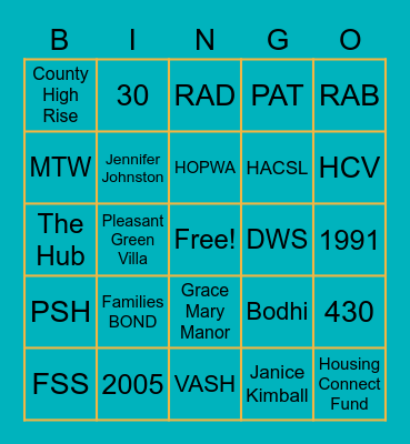 Housing Connect BINGO Card
