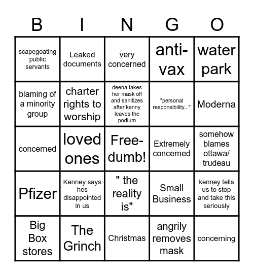 Covid Press Conference AB Bingo Card