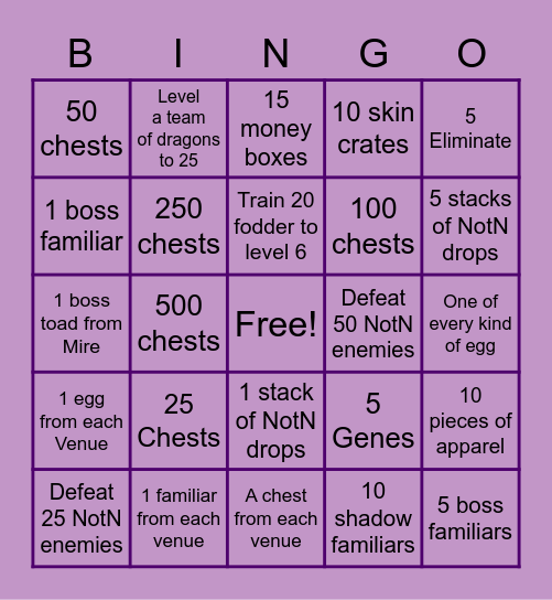 NOTN Drop Bingo Card