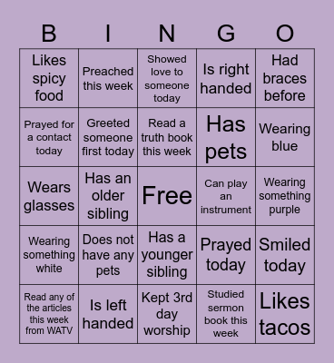 Amethyst Bingo Card